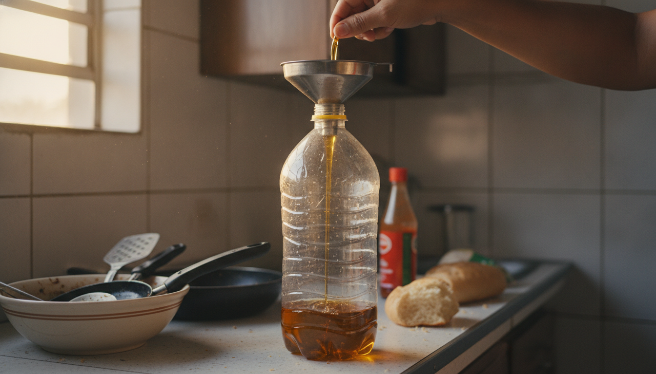 Onde descartar óleo de cozinha usado sem poluir - Comece hoje: uma garrafa PET e uma decisão simples